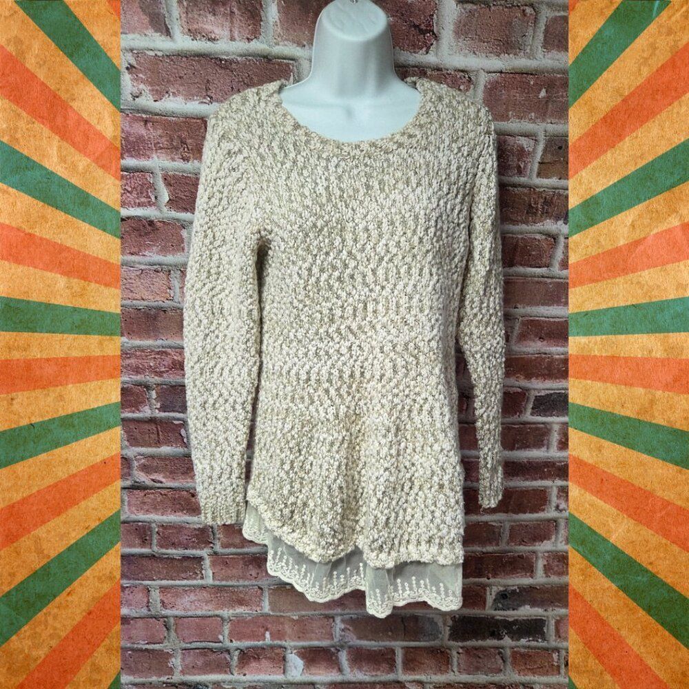 Women's KATSUMI Textured Knit Lace Hem Sweater Medium‎
